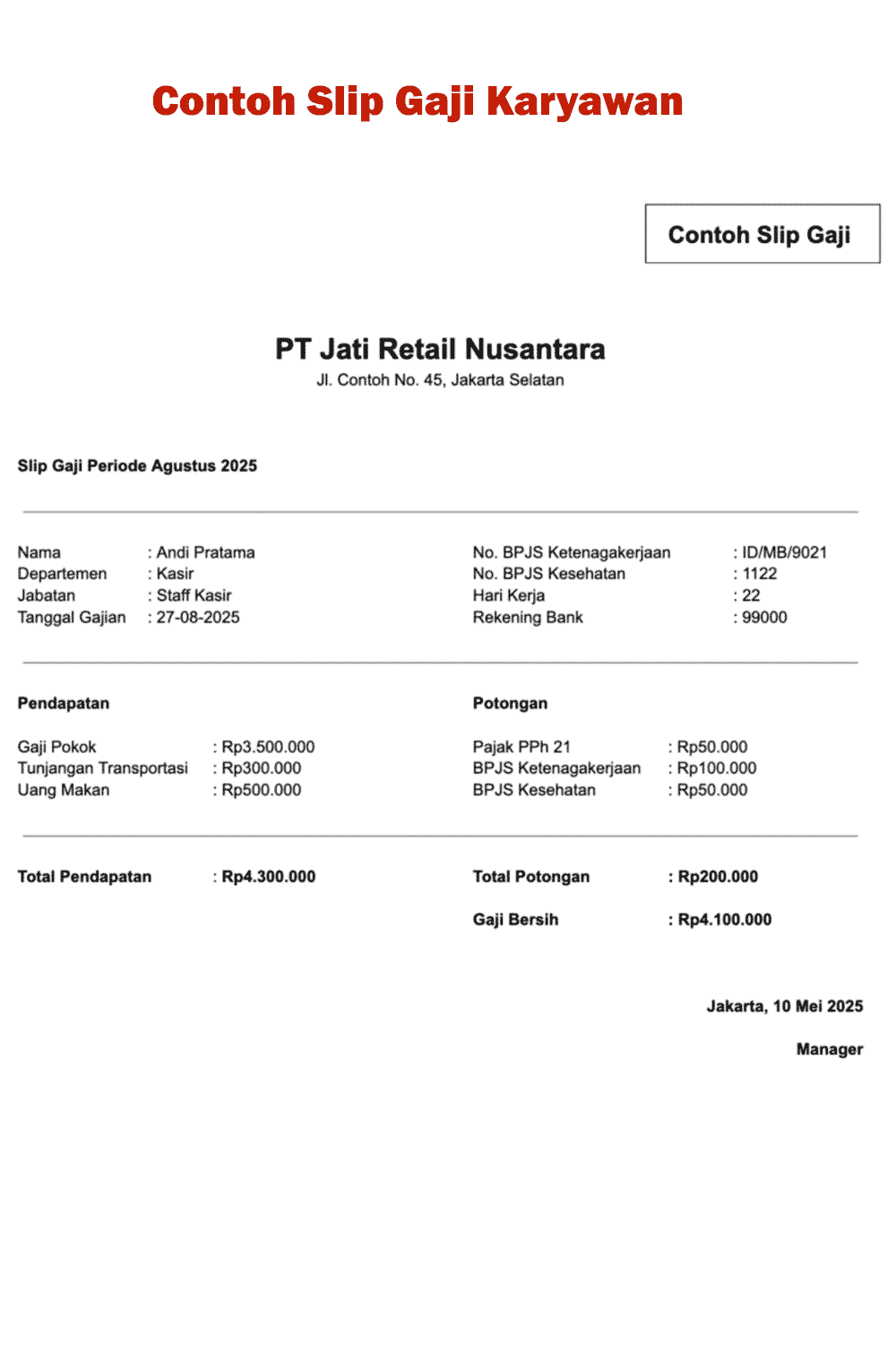 Contoh Slip Gaji Karyawan